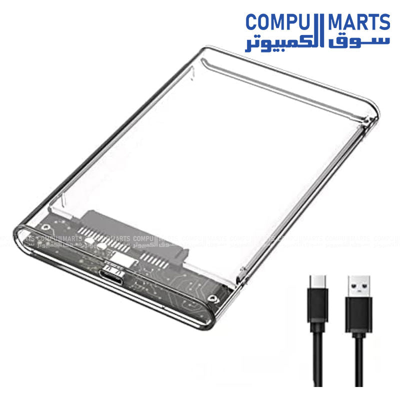 2.5" SATA to USB Type-C External Hard Drive Enclosure Transparent Portable Case
