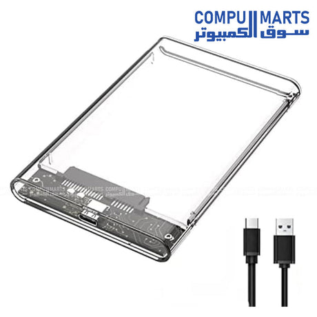 2.5" SATA to USB Type-C External Hard Drive Enclosure Transparent Portable Case