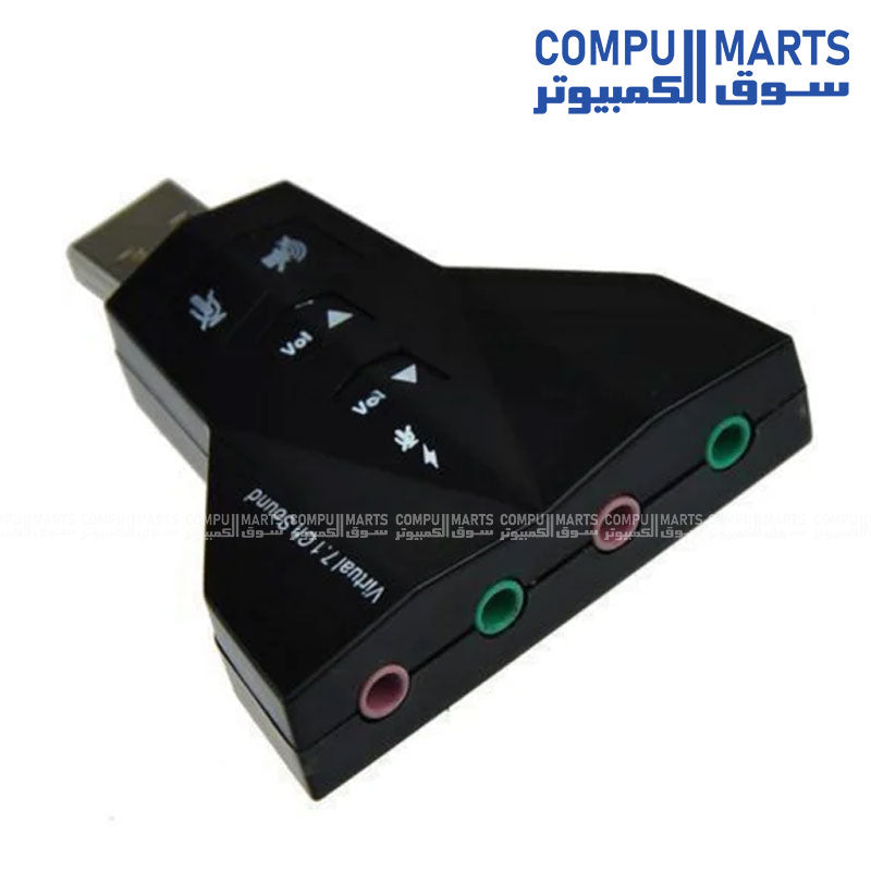 4-Port USB External Sound Card – Black Plastic – 2 Ports – Compatible with Windows & Mac