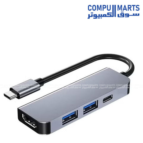 4-in-1 USB Type-C Adapter with 4K HDMI Port and USB Hub – Space Grey – Compatible with Laptops, Tablets & Smartphones