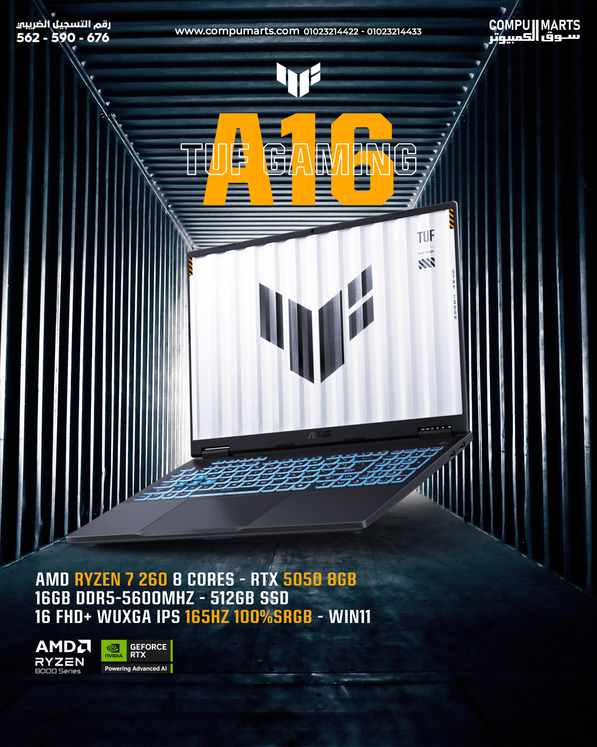 ASUS TUF Gaming A16 FA608UH-RV007W Ryzen 7 260 - RTX 5050 - 16GB DDR5 - 512GB SSD - 16” FHD+ 165Hz - Windows 11