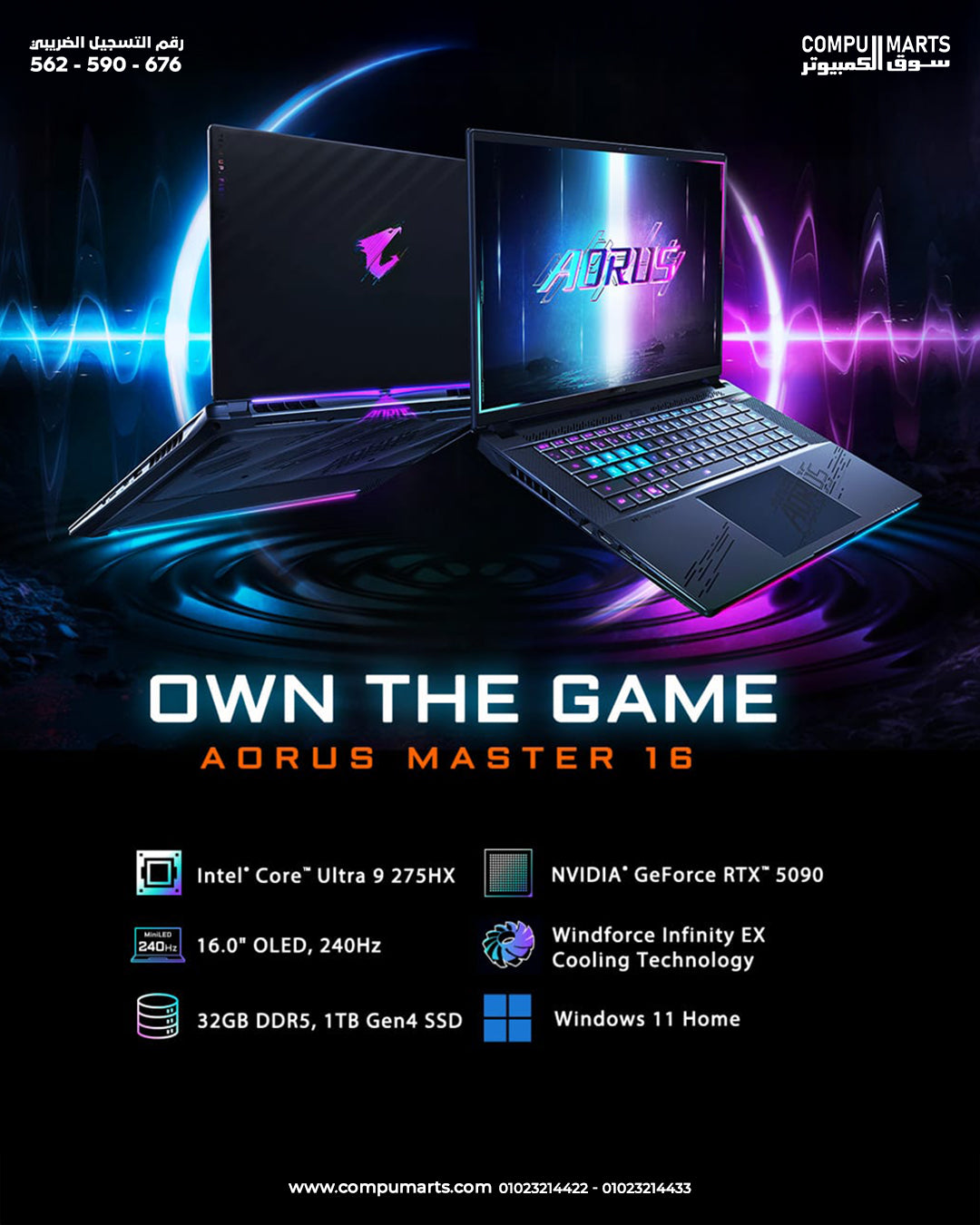 Gigabyte AORUS MASTER 16 BZH Gaming Laptop Intel ,Core Ultra 9 275HX, 32GB RAM, 1TB SSD, GeForce RTX 5090 24GB Graphics, 16" WQXGA OLED 240Hz Display, Windows 11 Pro