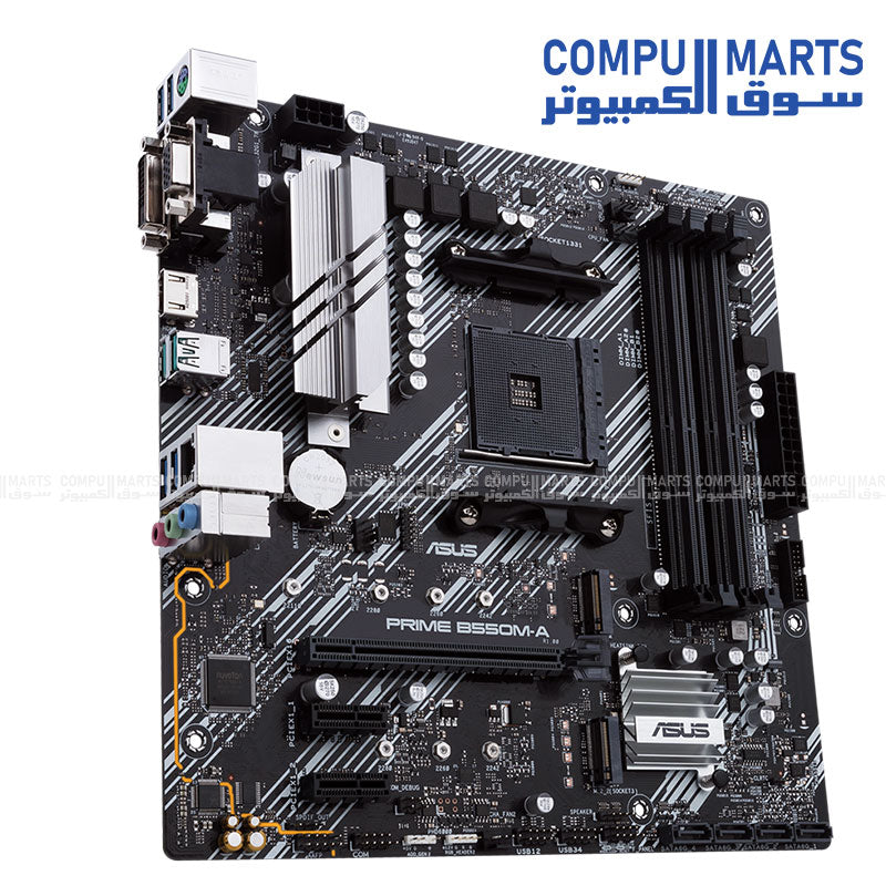 PRIME B550M-A motherboard with DDR4 memory support up to 128GB, dual channel architecture and PCIe expansion slots from Compumarts