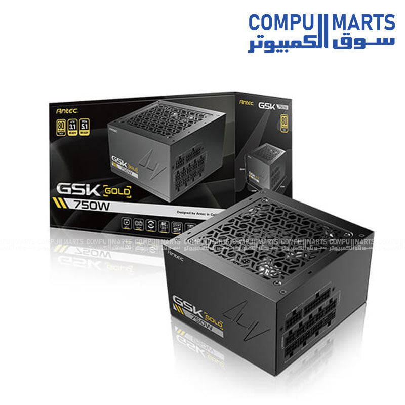 مزود طاقة ANTEC GSK750 ATX 3.1 750 واط 80 Plus Gold، معياري بالكامل - PCIe 5.1، مروحة صامتة
