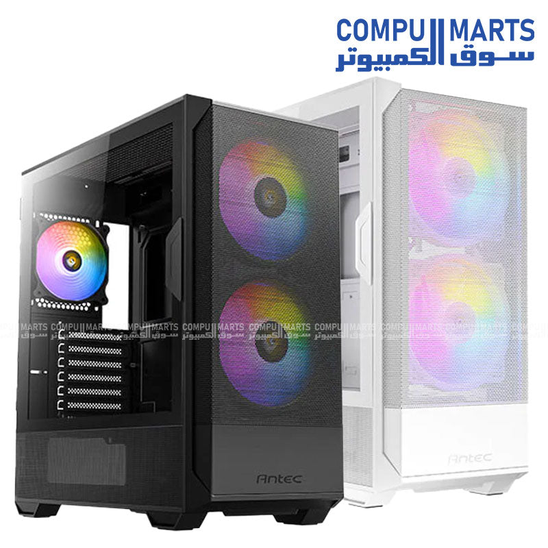Antec NX416L mid-tower ATX gaming case with high-airflow mesh front panel, tempered glass side, 2 x 160mm ARGB fans and 1 x 120mm ARGB fan included, optimized cooling support