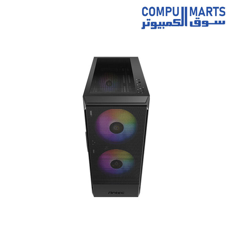 Antec NX416L mid-tower ATX gaming case with high-airflow mesh front panel, tempered glass side, 2 x 160mm ARGB fans and 1 x 120mm ARGB fan included, optimized cooling support