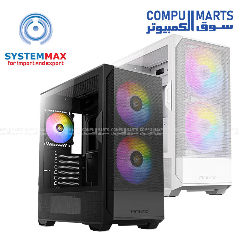 Antec NX416L mid-tower ATX gaming case with high-airflow mesh front panel, tempered glass side, 2 x 160mm ARGB fans and 1 x 120mm ARGB fan included, optimized cooling support