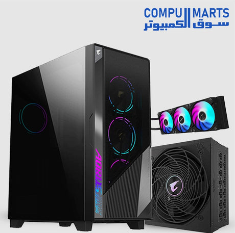 GIGABYTE AORUS Gaming PC Bundle โ ELITE P1000W 80+ Platinum Full Modular PSU, WATERFORCE II 360 Liquid Cooler, AORUS C500 Glass Black Mid Tower Case with 4x ARGB Fans
