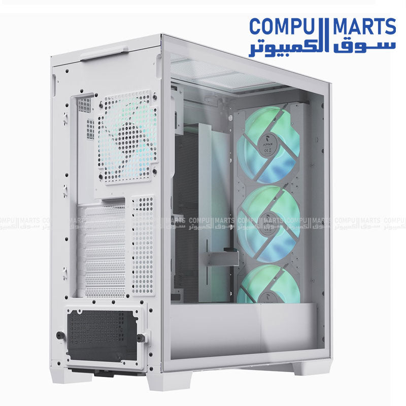 APNX C1-R Mid Tower PC Case – supports ATX, Micro-ATX, and Mini-ITX – available in black or white with tempered glass side panel, optimized airflow, and modern design for gaming builds.