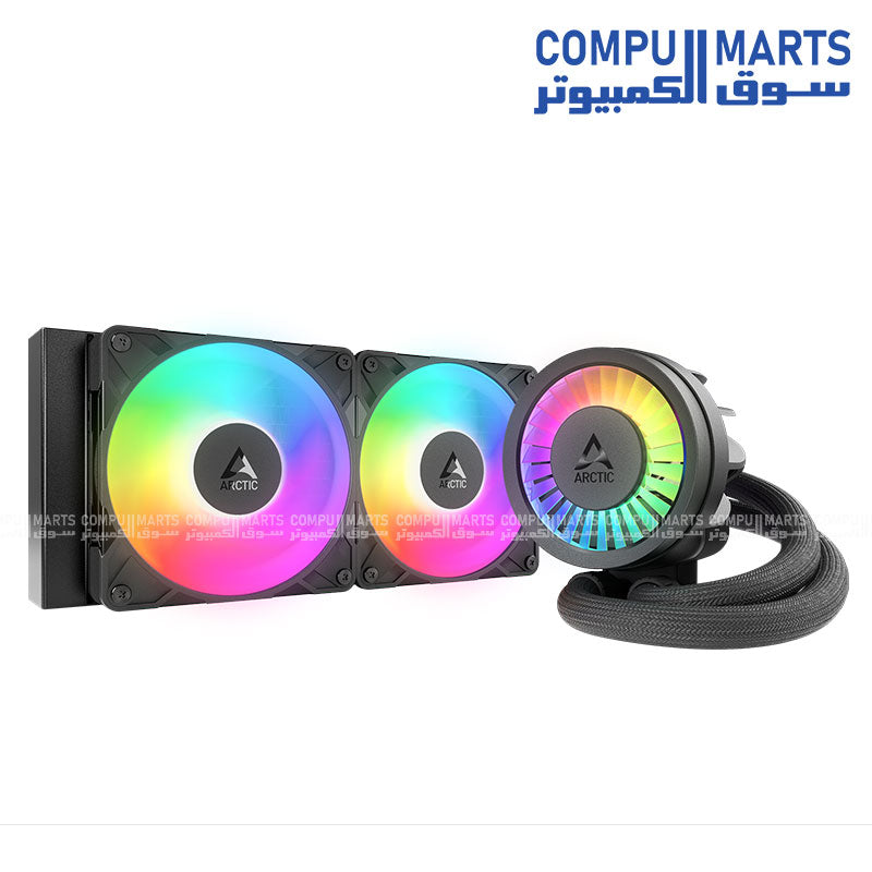 ARCTIC Liquid Freezer III PRO 280 A-RGB high-performance CPU liquid cooler with dual 140mm fans, VRM cooling, and Intel/AMD support.