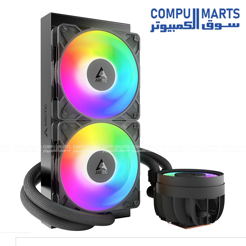 ARCTIC Liquid Freezer III PRO 280 A-RGB high-performance CPU liquid cooler with dual 140mm fans, VRM cooling, and Intel/AMD support.