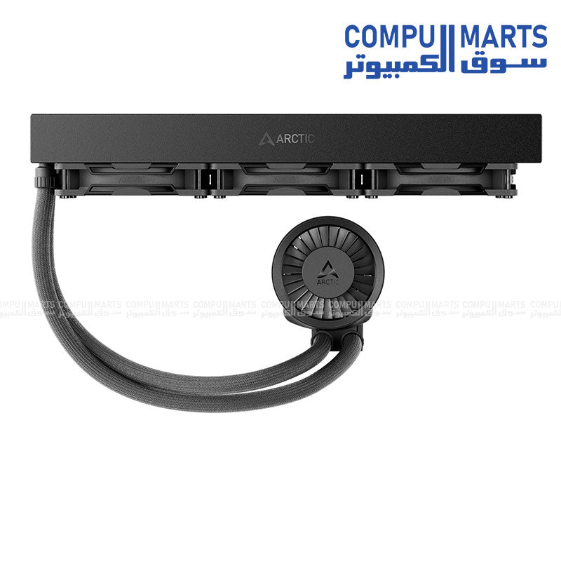 ARCTIC Liquid Freezer III PRO 420 AIO CPU Cooler with three P14 Pro fans, copper cold plate, MX-6 thermal paste pre-applied, VRM cooling module, and support for Intel LGA1851/LGA1700 and AMD AM5/AM4 – extreme liquid cooling solution.