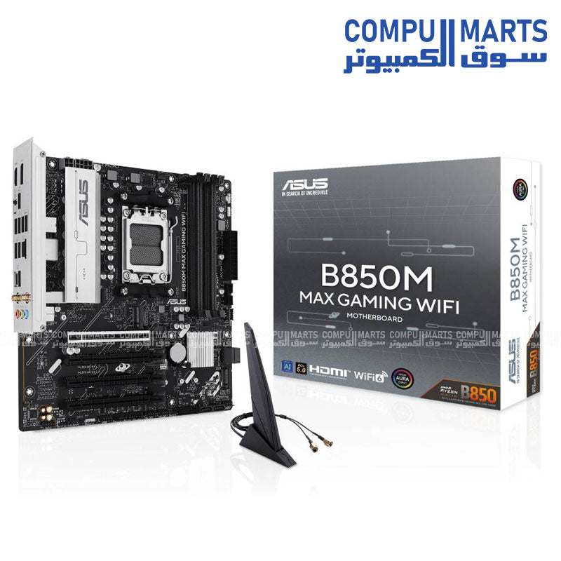B850M MAX GAMING WIFI – mATX AMD AM5 Motherboard – DDR5 – PCIe 5.0 – Wi-Fi 6 – Aura Sync RGB