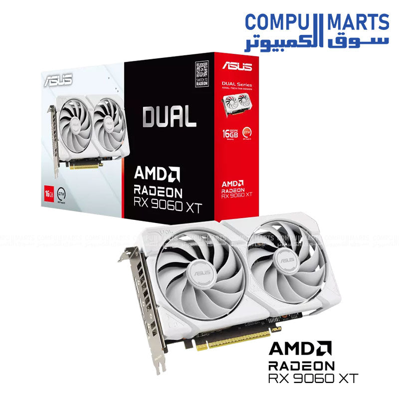 ASUS Dual Radeon RX 9060 XT 16GB White – Graphics Card – ASUS – PCIe 5.0 Dual Fan 16GB GDDR6