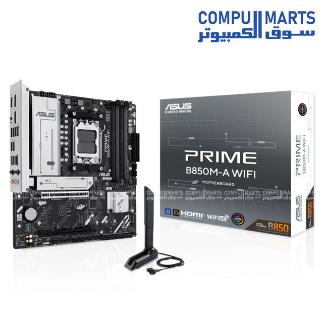 ASUS PRIME B850M-A WIFI Motherboard – AM5 Socket – DDR5 – PCIe 5.0 – Wi-Fi 6E – Micro ATX
