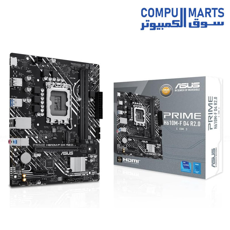 PRIME H610M-F D4 R2.0-ASUS-motherboard- Intel H610 LGA 1700 micro-ATX- M.2 - DDR4- 1Gb -HDMI -5Gbps