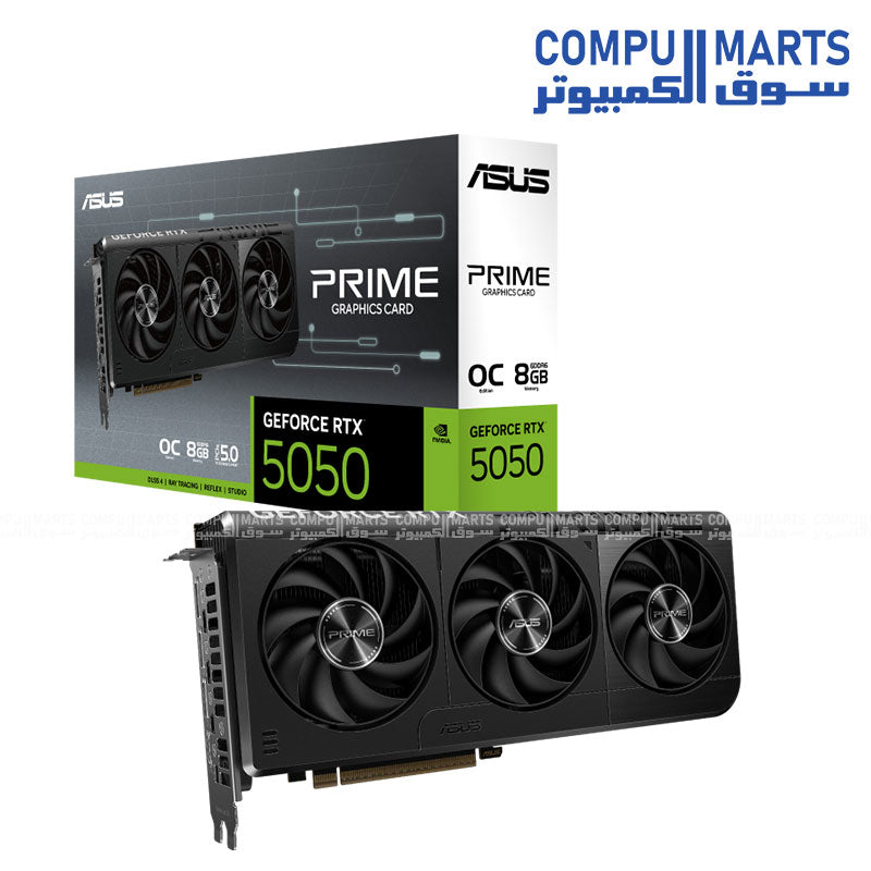 ASUS PRIME RTX 5050 O8G – 8GB GDDR6 – PCIe 5.0 – OC Edition – 439 AI TOPS – HDMI 2.1 – DisplayPort 2.1