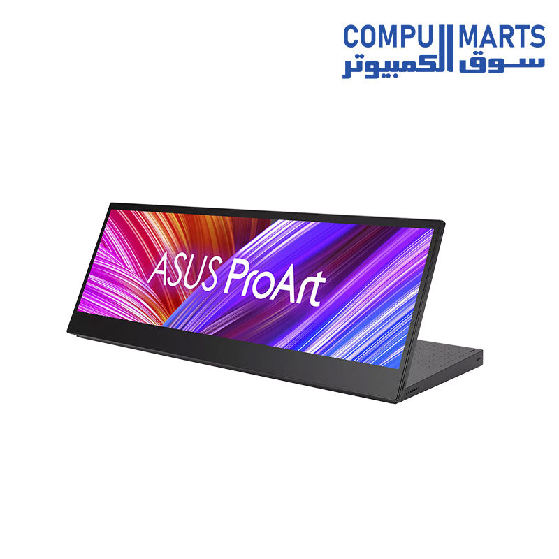 ASUS ProArt Display PA147CDV featuring 400cd brightness, 5ms GTG response time, ProArt Palette tools, and TÜV Flicker free certification
