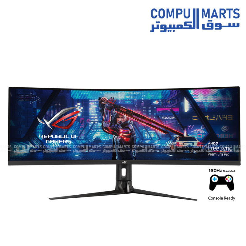 ASUS- ROG -Strix -XG49VQ -49″ -curved -super -ultra-wide -gaming -monitor- on desk