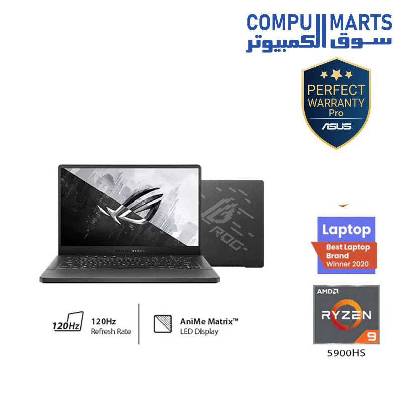 ASUS ROG Zephyrus G14 (2021), 14 INCH WQHD 120Hz, Ryzen 9 5900HS, RTX 3060 6GB Gaming Laptop (16GB/1TB SSD/Office 2019/Windows 10/Eclipse Gray/Anime Matrix/1.7 Kg), GA401QM-K2012T