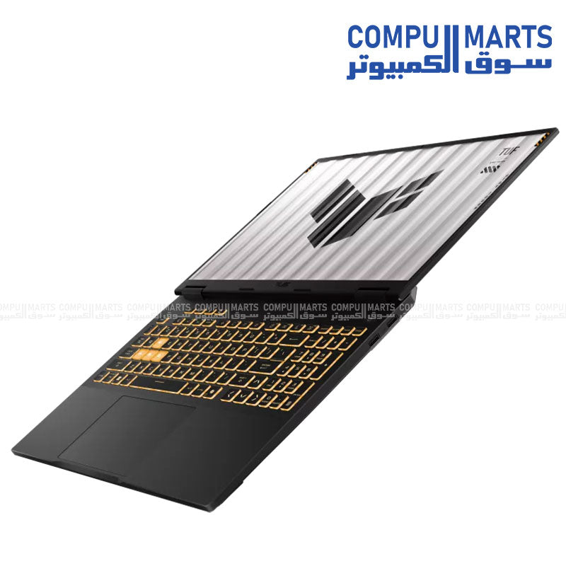 ASUS TUF Gaming F16 laptop with Intel i7-14650HX, RTX 5060 8GB, 16GB DDR5 RAM, 512GB SSD, 16-inch 165Hz display running Windows 11