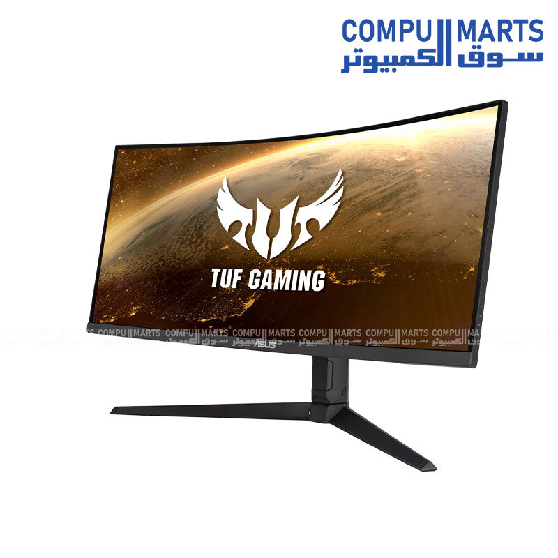 TUF Gaming VG34VQL1B ultrawide gaming monitor featuring 1ms MPRT response time, Adaptive-Sync technology, and 21:9 VA display for gaming setups in Egypt