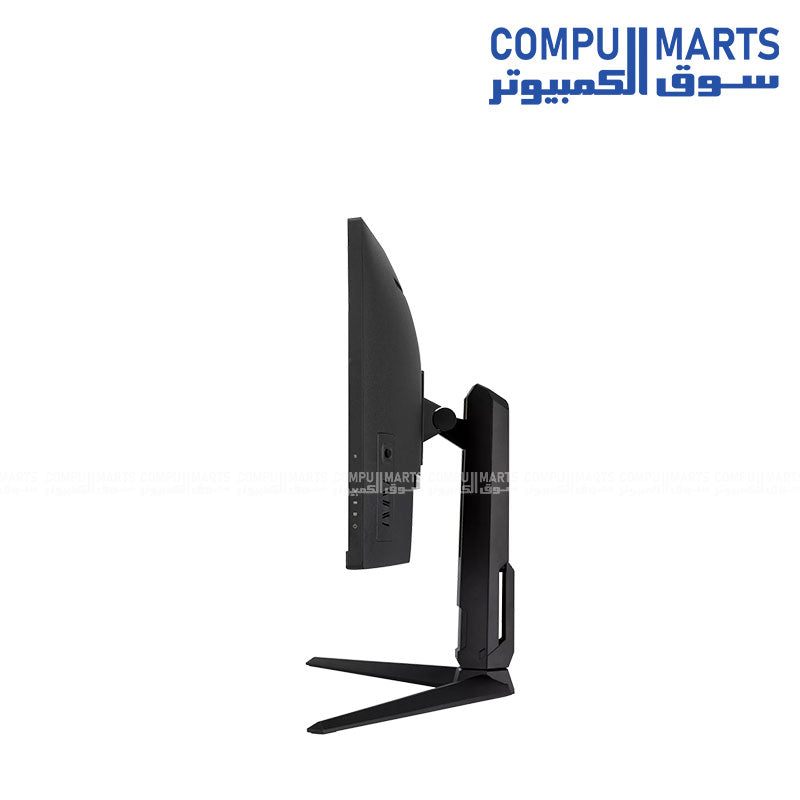ASUS TUF Gaming display featuring 34 inch 1500R curvature, Adaptive-Sync VRR technology, height adjustment support, and TÜV Flicker-free certification