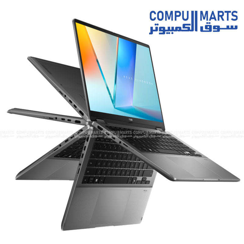 ASUS VivoBook Flip S14 TP3407SA front view with stylus – matte gray