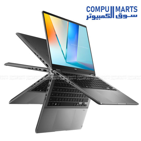 ASUS VivoBook Flip S14 TP3407SA front view with stylus – matte gray