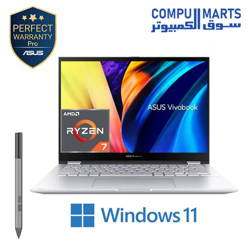 ASUS Vivobook S14 FLIP TN3402YA-LZ555W - AMD Ryzen 5 7430U - 8GB RAM DDR4 - 512GB SSD - 14 WUXGA (1920×1200) TOUCHSCREEN - AMD Radeon Graphics - Transparent Silver - WIN11 - PEN ( 90NB1112-M00CU0 )
