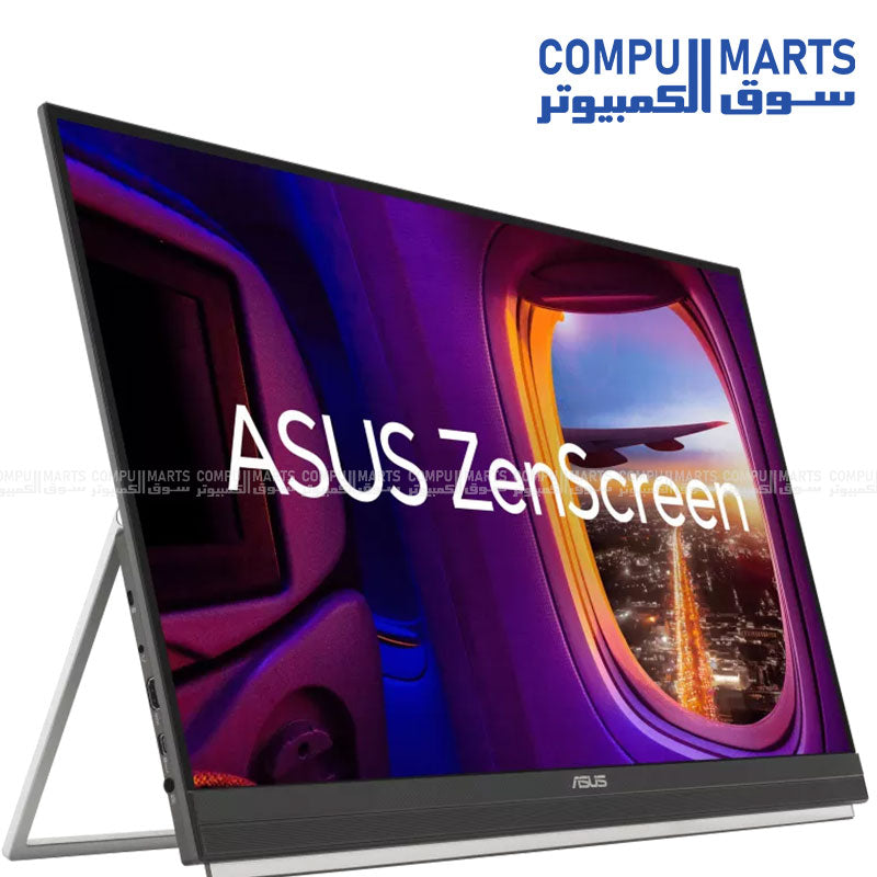 ASUS ZenScreen monitor with carrying handle kickstand design USB-C connectivity HDMI input and built-in woofer for flexible workspace setups