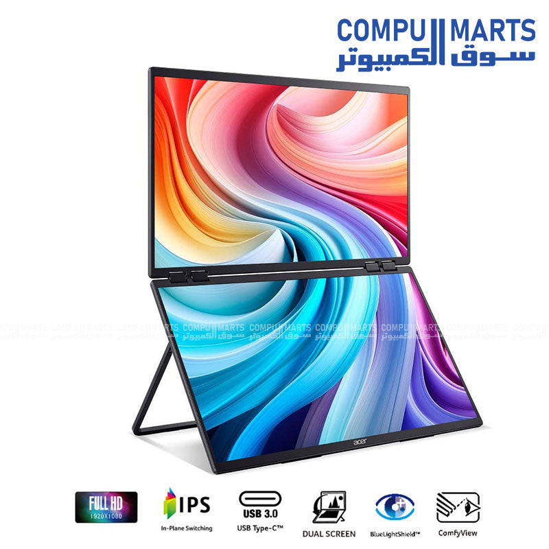 Acer PD243Y E dual-screen portable monitor front display showing 23.8 inch IPS screens available at Compumarts Egypt