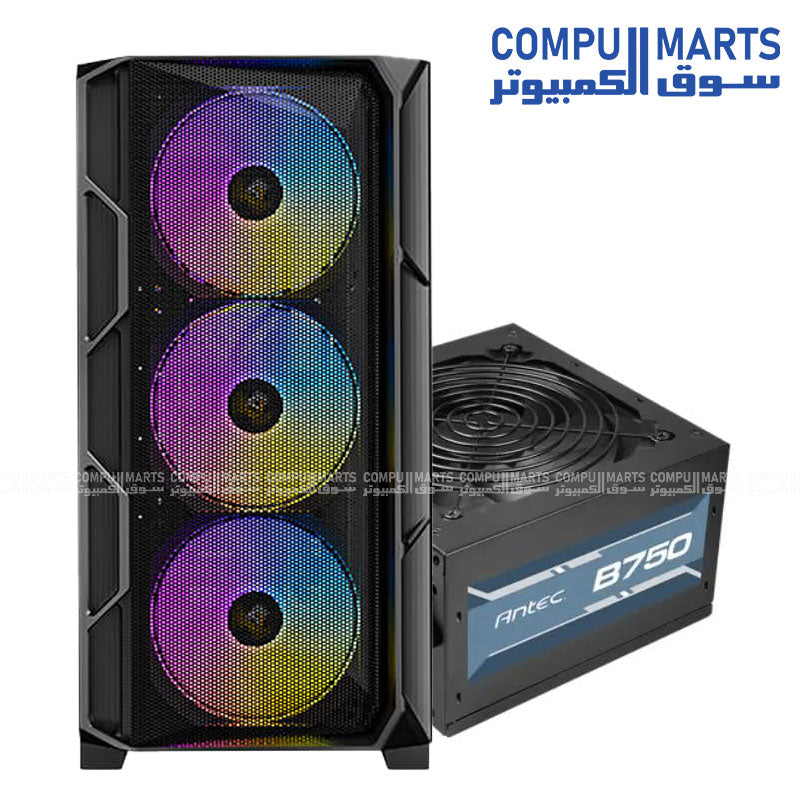 Antec AX1000 Lite ARGB Mid-Tower Case with 4×140mm ARGB Fans + Antec Atom B750 80+ Bronze PSU (5 Years Warranty)