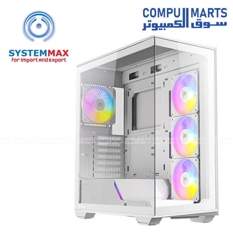 Antec C3 ARGB Mid-Tower ATX PC case with tempered glass side panel, 3 x 120mm ARGB front fans and 1 x 120mm rear fan included, optimized airflow, and liquid cooling support up to 360mm radiator.