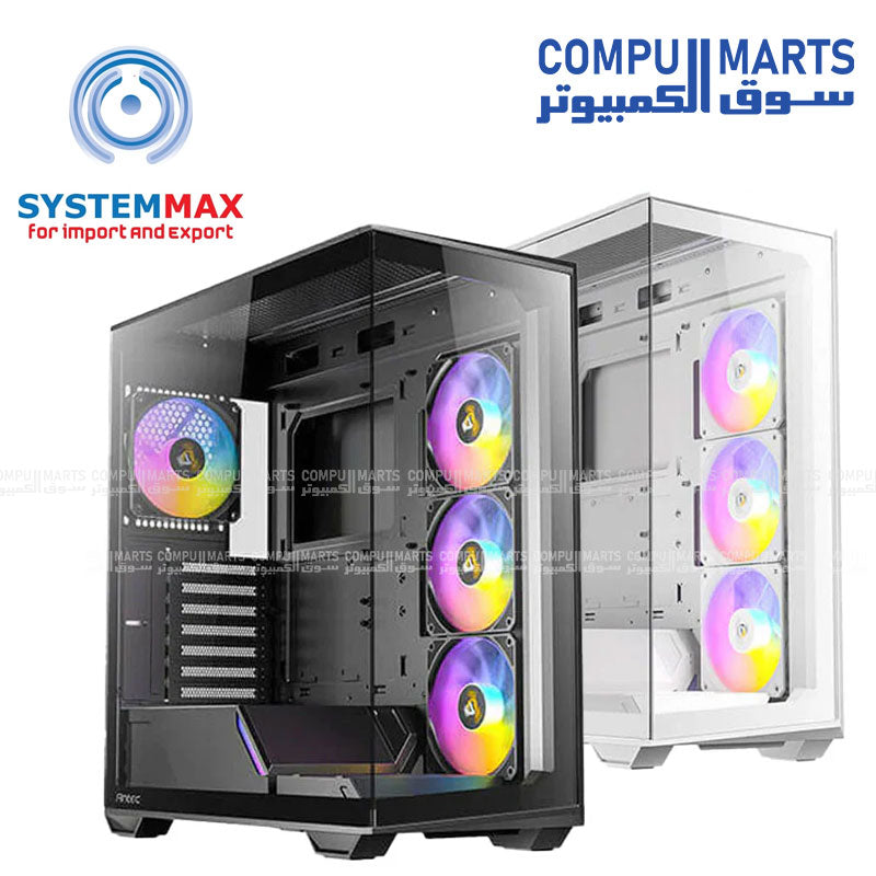 Antec C3 ARGB Mid-Tower ATX PC case with tempered glass side panel, 3 x 120mm ARGB front fans and 1 x 120mm rear fan included, optimized airflow, and liquid cooling support up to 360mm radiator.