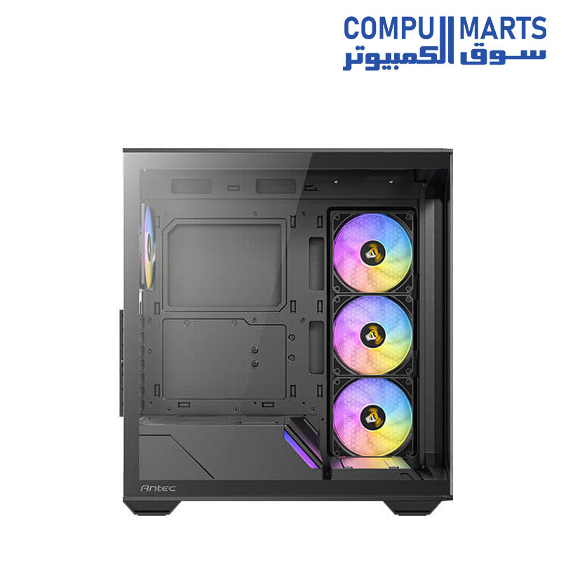 Antec C3 ARGB Mid-Tower ATX PC case with tempered glass side panel, 3 x 120mm ARGB front fans and 1 x 120mm rear fan included, optimized airflow, and liquid cooling support up to 360mm radiator.