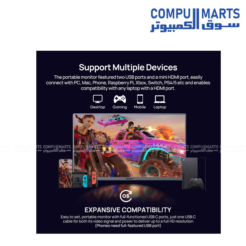 "Arzopa A3C PRO 13.3-inch OLED 1080P portable USB-C monitor for laptop, gaming, and mobile devices – available in Egypt"