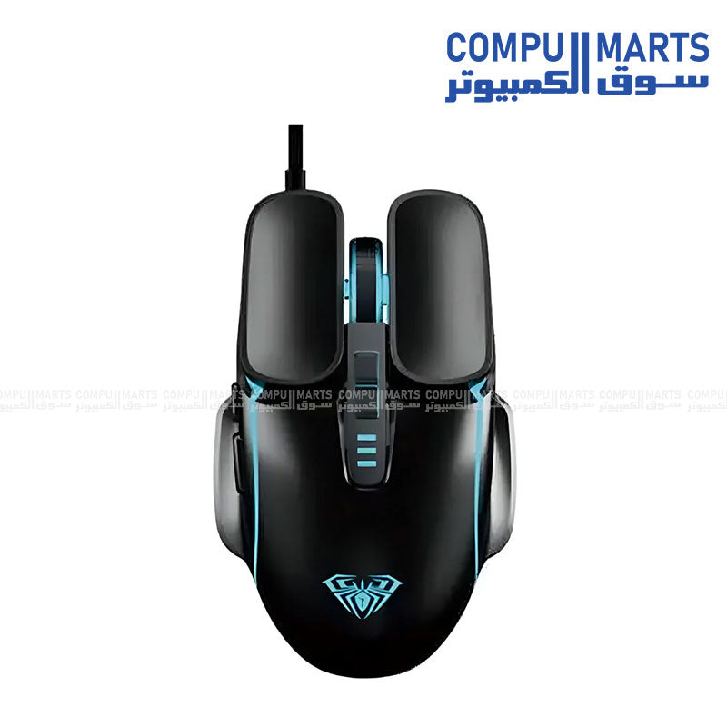 Aula F818 Wired Rainbow Gaming Mouse 4800DPI – Black with Ergonomic Design and RGB Lighting