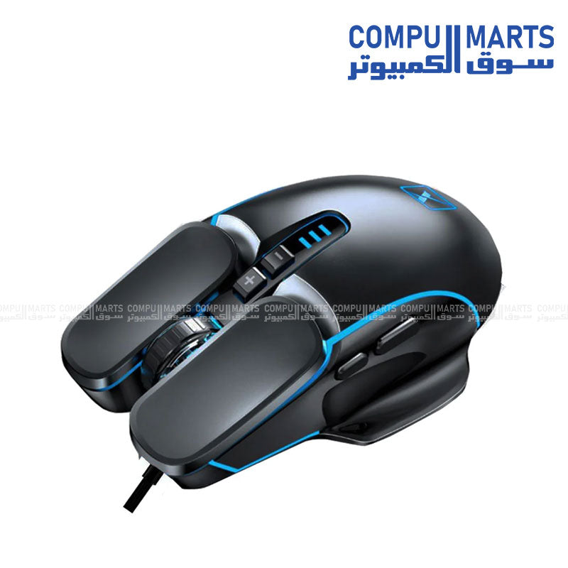 Aula F818 Wired Rainbow Gaming Mouse 4800DPI – Black with Ergonomic Design and RGB Lighting