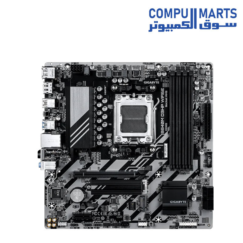 Top view of the GIGABYTE B840M GAMING X WIFI6E motherboard available at Compumarts.