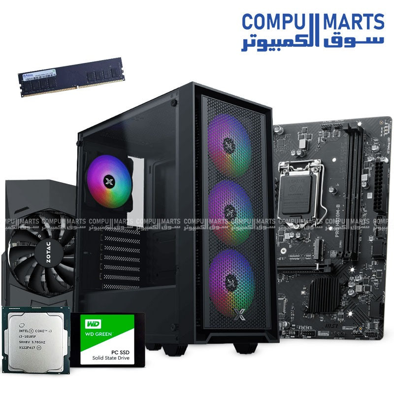 YZAMSI PRO H510M-B PC bundle with Intel i3-10105F, RAMOS 16GB DDR4, iCase Sky Wave, ZOTAC RTX 3050 6GB