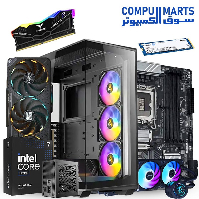 Next-Gen Gaming PC Bundle with Intel Ultra 7 265K, RTX 5080, Z890 DDR5 Motherboard, 32GB RAM, Gen4 SSD, AORUS Waterforce II 360 Liquid Cooler, and Antec ARGB Case – Ultimate Performance Build in Egypt