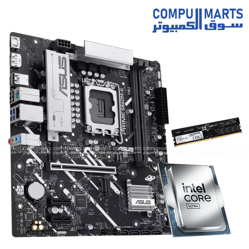 Intel Core Ultra 5 225F CPU with ASUS Prime B860M-K motherboard and ADATA 16GB DDR5 5600 bundle combo for gaming PC build
