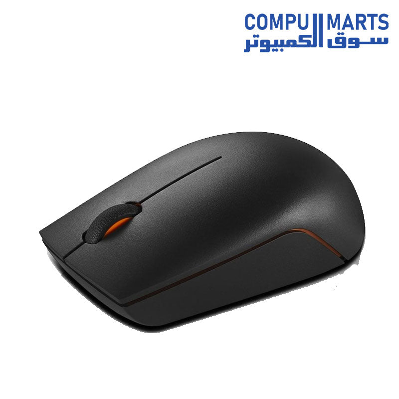 Compact Lenovo mouse featuring up to 12 months battery life on a single AA battery, optical sensor tracking, and Nano USB receiver for supported PCs, available in Egypt