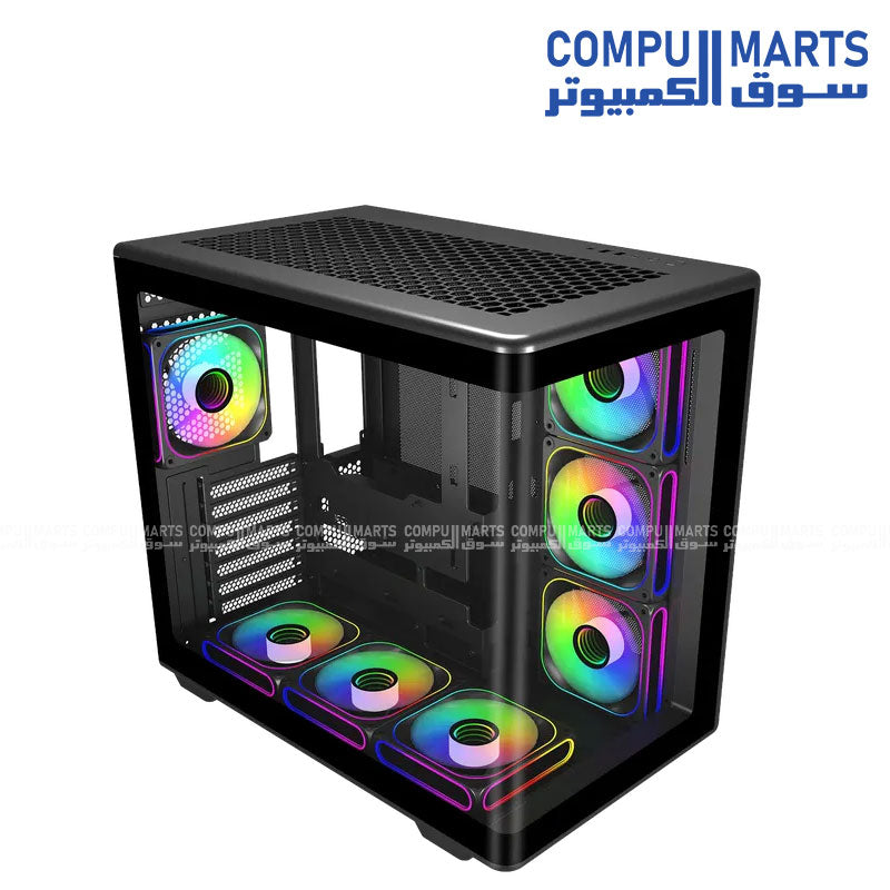 Cooler Master Elite 600 ARGB ATX mid tower cabinet with tempered glass side panel and RGB lighting for gaming PC setup