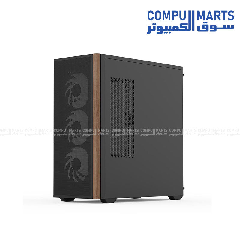 AeroCool D501A โ Mid Tower Gaming Case โ AeroCool โ Wood-accented mesh front, ARGB lighting, 360mm radiator support