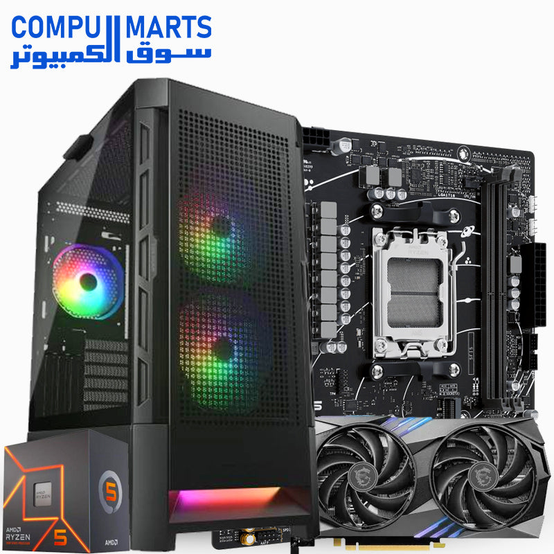 Flex Render – Ryzen 5 7500F, RTX 4060 Ti, A620M-K Motherboard, 16GB DDR5 RAM, 1TB SATA SSD, COUGAR DUOFACE Case, 650W 80+ Bronze PSU, GAMMAXX 400 Pro Cooler – Mid-Range Gaming PC Egypt