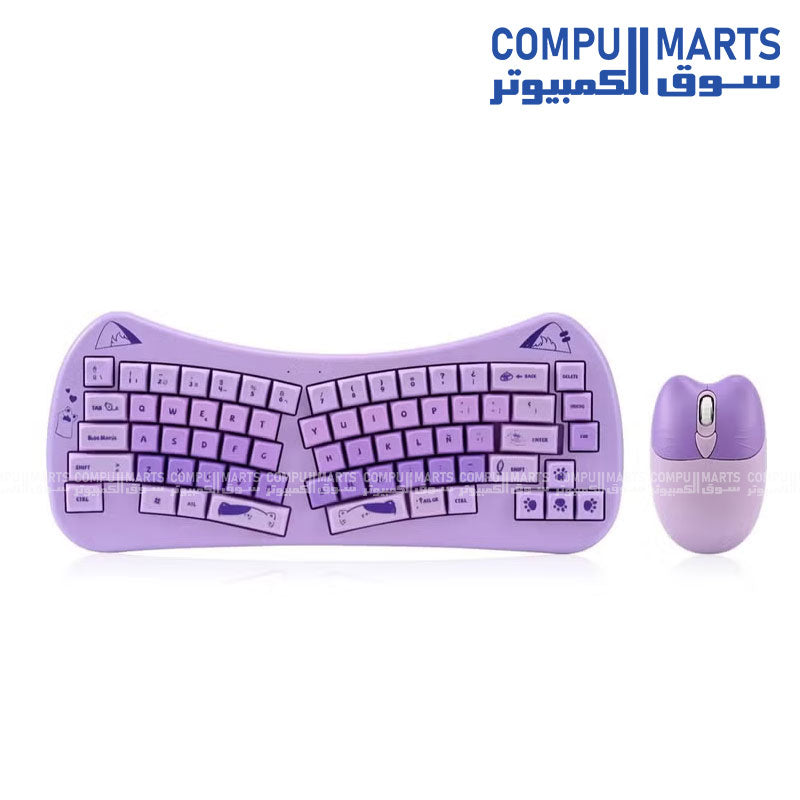 FOREV FV-DW66 Wireless Keyboard and Mouse Combo – Ergonomic (Purple & Pink & Beige ) | 2.4G Wireless | USB Receiver | Plug & Play