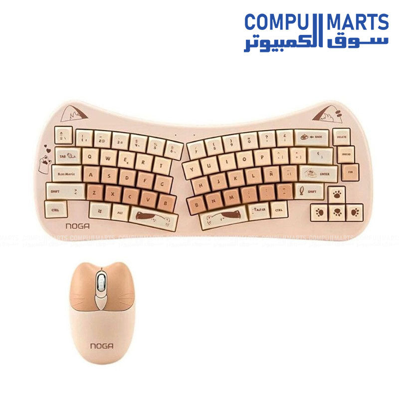 FOREV FV-DW66 Wireless Keyboard and Mouse Combo – Ergonomic (Purple & Pink & Beige ) | 2.4G Wireless | USB Receiver | Plug & Play