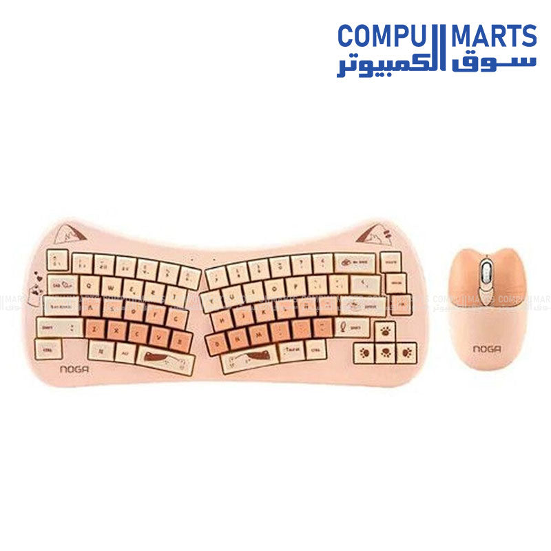 FOREV FV-DW66 Wireless Keyboard and Mouse Combo – Ergonomic (Purple & Pink & Beige ) | 2.4G Wireless | USB Receiver | Plug & Play
